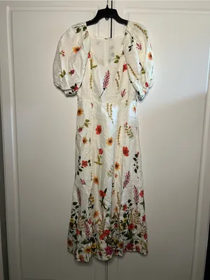 & Other Stories 100% Linen Floral Puff Sleeve Midi Dress thumbnail 5