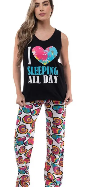 NWT Just Love 100% Cotton Sleepwear Pajama Set Top & Pants 92278961 Black M thumbnail 1