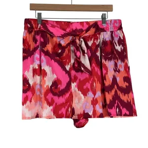 Bar III Abstract Ikat Print Tie Waist Shorts‎ Pink Red Boho Summer Size XL thumbnail 3