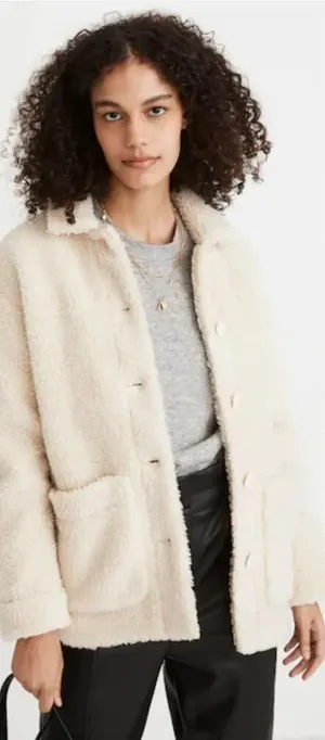 Madewell Sherpa Walton‎ Shirt-Jacket Cream Ivory Button Down Size XS thumbnail 1