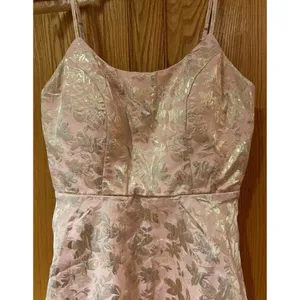 Trixxi‎ Light Pink with Gold Flowers Fit & Flare Mini Dress Juniors Size Medium thumbnail 2