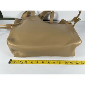 Beige Matte Tote Bag Drawstring Closure Double Handles Solid Medium Casual thumbnail 6