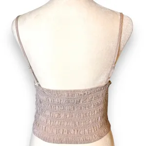 Zara Ruched Halter Crop Top Light Tan Brown Smocked Draped Size S thumbnail 7