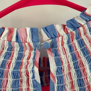 Crown & Ivy Dress Women’s Size Small Flutter Sleeve Smocked Stripe Patriotic NWT thumbnail 12