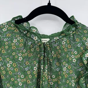 Max Studio Boho Floral Ruffle Collar Ties Tiered Mini Dress Sz M Peasant Hippie thumbnail 3