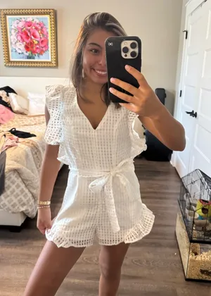 White Eyelet Wrap Romper thumbnail 1