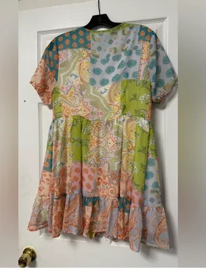 🌸 SHEIN Bohemian Floral & Paisley Patchwork Mini Dress | V-Neck Short Sleeve 🌸 thumbnail 3