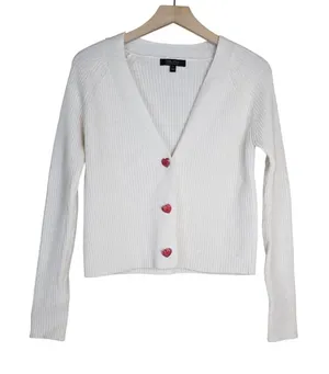 Witty Fox Women's S Rhinestone Heart Button Up Cropped Cardigan Sweater thumbnail 1