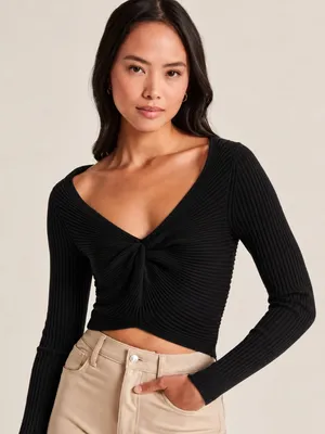 NWT Abercrombie & Fitch Twist-Front Sweater Top – Black – XS thumbnail 1