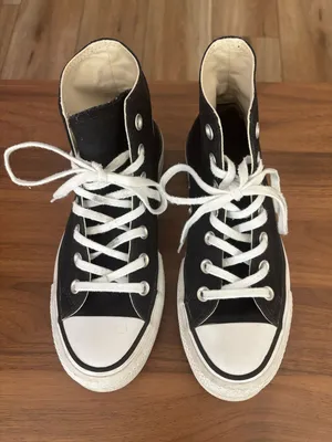 Converse Black and White High-Top Canvas Sneakers With Thick Sole thumbnail 1