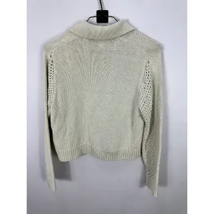 H&M Open Knit Collared Button Down Cardigan Womens Medium Ivory Tennis Prep‎ thumbnail 4