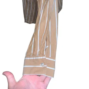 Maurices Striped Button-Up Shirt in Camel & White Long Sleeve thumbnail 3