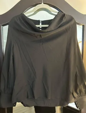 NEW Black Drape Collar Neck Blouse Career M Size M thumbnail 1