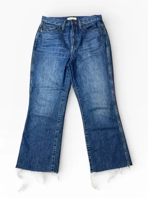 Madewell Rigid Demi-Boot Crop Jeans Size 29 High Rise Raw Hem‎ Wide Leg Denim thumbnail 1