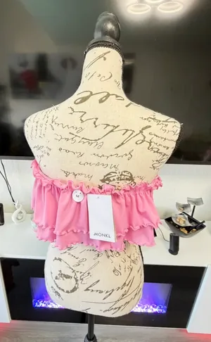 Monki Ruffle Frills Bandeau Bikini Top in Pink - Size M (NWT) thumbnail 8
