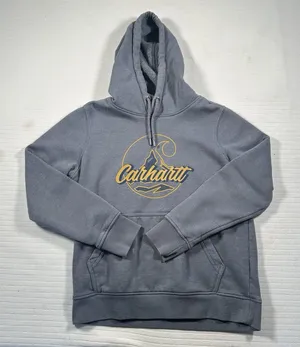 Carhartt Women’s Small Gray Pullover Hoodie Graphic Logo Sweatshirt Cozy Casual thumbnail 1