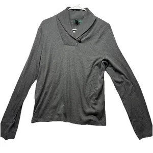 Lauren Ralph Lauren Gray Cotton Shawl Collar Toggle Button Sweater Womens Large thumbnail 1