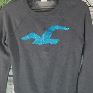 Hollister glitter sheer see thru back gray blue pullover sweatshirt Small thumbnail 2