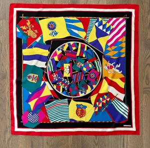 Vintage Harvé Bernard Multicolor Nautical Flag Motif 100% Silk Scarf 34" Square thumbnail 8