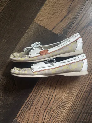 Coach Richelle Women's Yellow and Cream Signature Logo Canvas Boat Shoe Sz 9 thumbnail 3