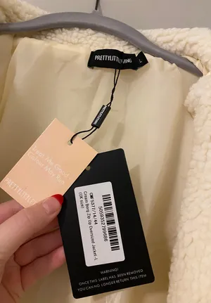 Cream Borg Zip Up Oversized Jacket thumbnail 3