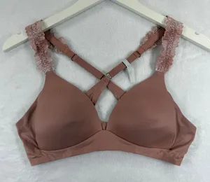Aerie‎ Real Sunnie Wireless Bra 34B Dusty Rose Lace Strap Criss Cross Back 5707 thumbnail 1