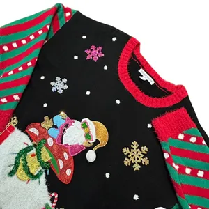 Celebrate Together Santa Mushroom Christmas Sweater Festive Black Sequin XL thumbnail 2