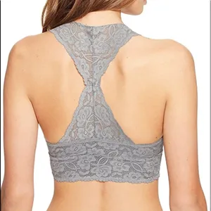 NWT Free People ‘Galloon’ racerback gray lace bralette, size large thumbnail 2