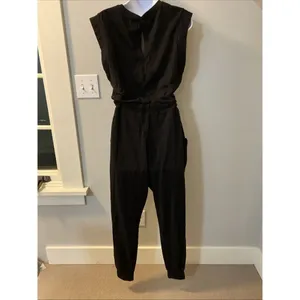 Pact Large 100% Organic Cotton Black Relaxed Slub Muscle Tee Jumpsuit Pockets thumbnail 6