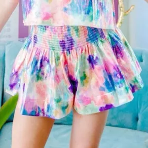 Queen of Sparkles rainbow tie dye smocked party club shorts‎ size xs thumbnail 1