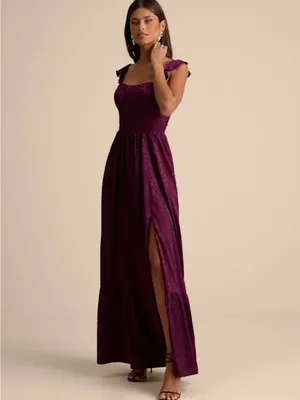 Lulu's Plum Ruffled Strap Maxi Dress with Side Slit thumbnail 2