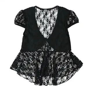 NWOT Black Lace see through Cap Sleeve Babydoll high low Top size L thumbnail 1