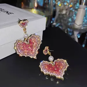 Pink Love Heart Dangle Drop Earrings for Women thumbnail 2