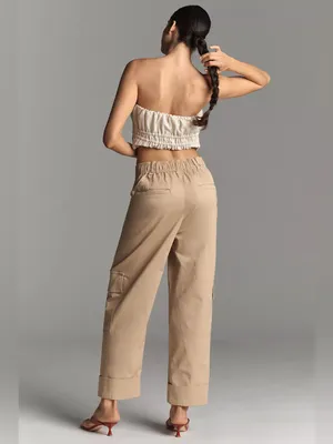 NWT Anthropologie Embroidered Floral Cargo Pants Tan M thumbnail 4