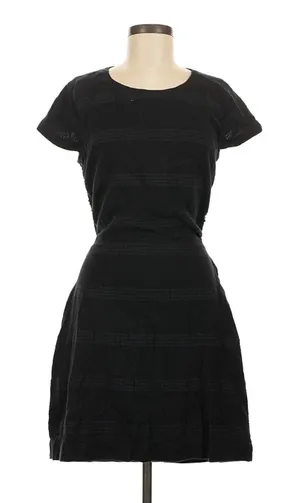 Free People Black Linen Open Back Tie Back Fit & Flare Mini Dress Size M thumbnail 1