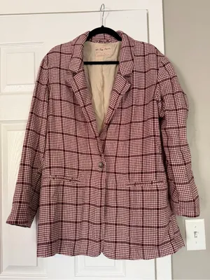 Free People We the Free Plaid Blazer Long Jacket Business Casual thumbnail 2