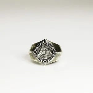 925 Silver Plated Adjustable Horse Ring for Men Women,Animal Ring,Punk Hip Hop thumbnail 1