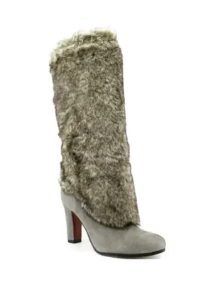 Sam Edelman Shalin Gray Genuine Suede Leather Faux Fur Tall Heeled Boots Sz 9 thumbnail 2