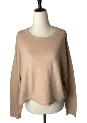 Vuori Long Sleeve Top Womens Medium‎ Tan Pink Relaxed Fit Slub Knit Tee Athletic thumbnail 1