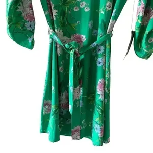 Anthropologie Daniel Rain Green Floral Print 3/4 Sleeve Tie Dress SZ M #2194 thumbnail 3
