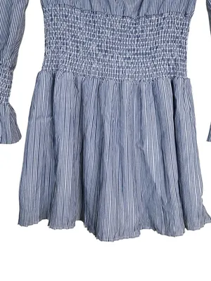 English Factory Women's M Striped Long Sleeve Smocked Waist Lined Mini Dress thumbnail 5