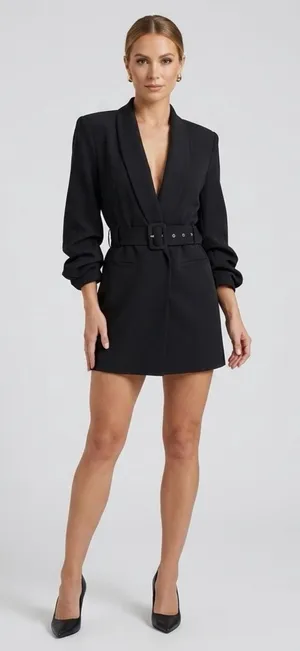 NEW BBJ Los Angeles Blazer Dress MEDIUM Black Belted Tailored Mini Blazer thumbnail 1