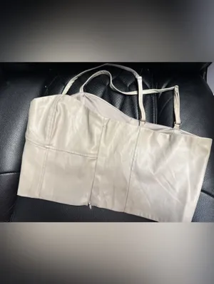 Zara Faux Leather Corset Tank Top Beige Cream Size M thumbnail 5