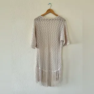 Liberty Love Cardigan Size S Cream Crochet Fringe Boho Open Front Cover‎ Up thumbnail 2