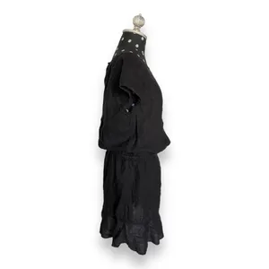 Joie Quora Black Linen Blouson Mini Dress‎ Womens Medium Cap Sleeve Ruffle Hem thumbnail 4