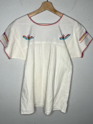 Colorful Florals Mexican Embroidered Short Sleeve Peasant Blouse Boho thumbnail 2