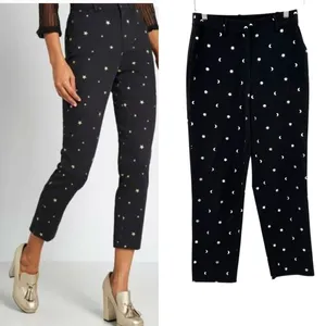 ModCloth Game Changer Twill Pants Ankle Star Moon Print Silver‎ Black Size 4 thumbnail 2