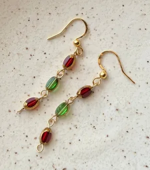 Handmade glass beads fairy whimsy dainty unique dangle earrings🌀🌙 thumbnail 1