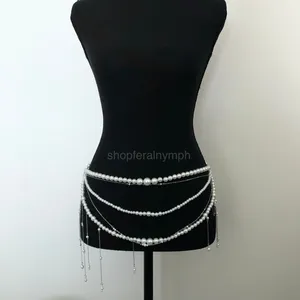 Y2K Coquette White Faux Pearl Layered Draped Chain Belt, 31.5 Inches, X7GA1139 thumbnail 3