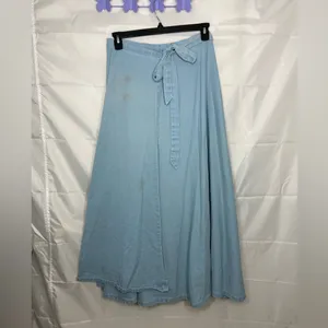 Vintage women’s light wash blue heavy denim adjustable maxi skirt‎ cottage core thumbnail 5